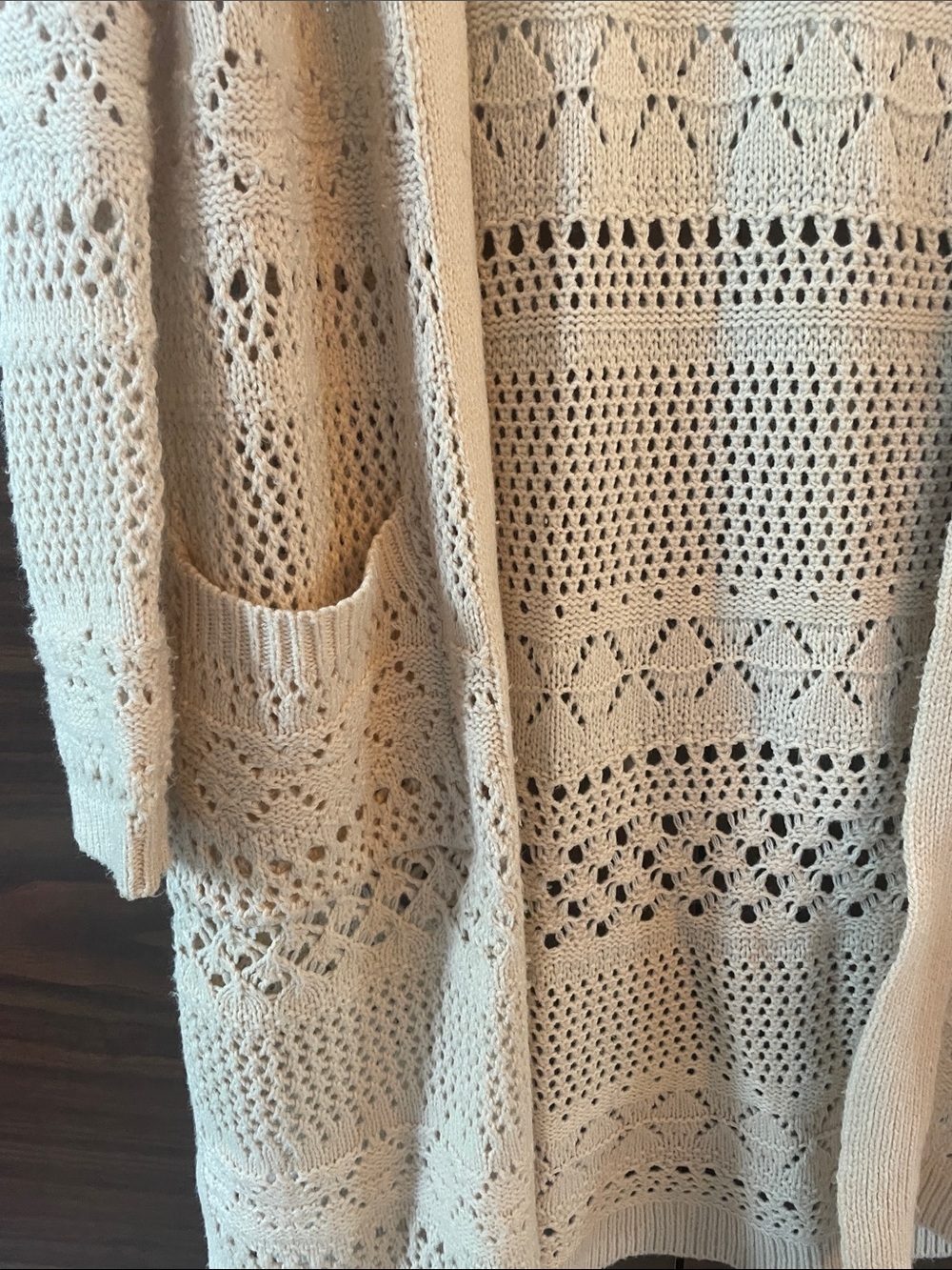 Cream Open Knit Cardigan Sweater - Picture 3 of 5